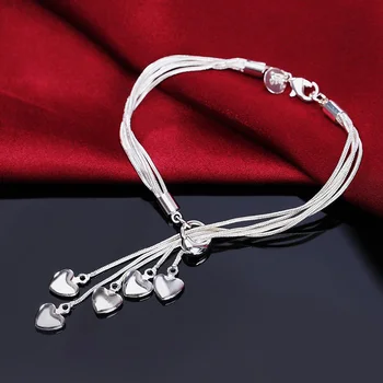 En-gros de Argint 925 Brățară cu Cârlig Cinci Inima Fine de Înaltă Calitate Accesorii Bijuterii Argint Bratari pentru Femei
