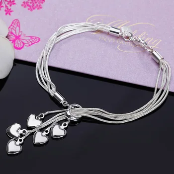 En-gros de Argint 925 Brățară cu Cârlig Cinci Inima Fine de Înaltă Calitate Accesorii Bijuterii Argint Bratari pentru Femei