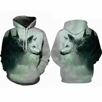 Unisex Femei Bărbați Hoodie Lup 3D Animal Graphic Print Hanorac cu Glugă Haina Pulover Topuri