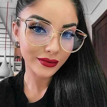 Femei pahare transparente de moda ochi de Pisică metal rama de ochelari femei Retro Brand Optice feminin de ochelari Ochelari de vedere