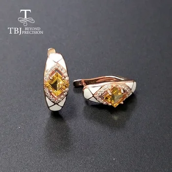 TBJ,piatră prețioasă Naturale citrin incuietoare cercei argint 925 bijuterii fine pentru femei simple, design de lux, cadou de aniversare