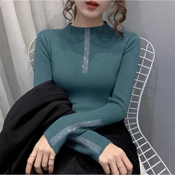 Noua Moda Diamond pentru Femei Pulover de Iarna Tricotate Pulover Maneca Lunga Slim pentru Femei Guler Trage de Epocă Pulovere Femei 2020