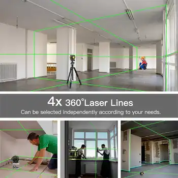ZEAST 12/16 Linii Nivele Laser Verde Fascicul de Lumină 4D Auto-Nivelare 360 Orizontale&Verticale Suspendate Podea Perete Puternic Laser de nivel
