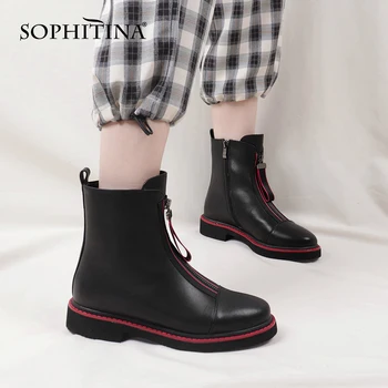 SOPHITINA Casual, Cizme Glezna Înaltă Calitate piele de Vacă Toc Pătrat Rotund Toe Fermoar Non-alunecare de Cizme Ține de Cald Lână Pantofi pentru Femei C825