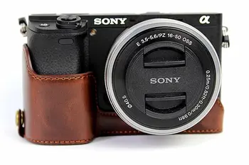 PU Piele de Fund de Sac de aparat de Fotografiat de Caz Pentru Sony A6000 A6300 A6500 aparat de Fotografiat Profesional Fashional Piele reale Jumătate caz