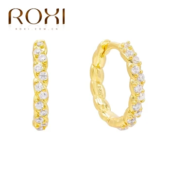 ROXI Argint 925 Mici, Rotunde Hoop Cercei Bijuterii pentru Femei Brincos Cerc Zircon Cristal Cercei Moda Pendientes