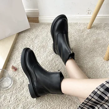 COOTELILI Femei Cizme Pantofi 2020 Moda din Piele de Brevet 3 cm Toc Rotund Toe Boots Pentru Femei Zip Black Bază Botas Mujer 35-40