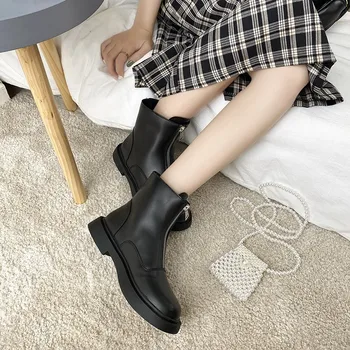 COOTELILI Femei Cizme Pantofi 2020 Moda din Piele de Brevet 3 cm Toc Rotund Toe Boots Pentru Femei Zip Black Bază Botas Mujer 35-40