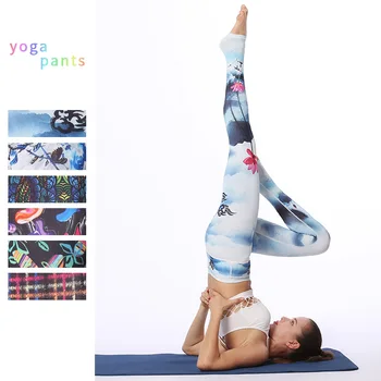 Întinde print pantaloni de yoga pentru femei talie mare de fitness, colanti pentru femei, sport, jambiere cu buzunare pentru rularea purta o pereche de pantaloni slim
