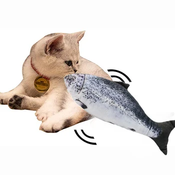 Realist Somon Jucărie Pisica Simulare Electric Papusa Pește Amuzant, Interactiv Animale de companie Mesteca Musca Consumabile pentru Pisica Kitty Kitten Pește Flop