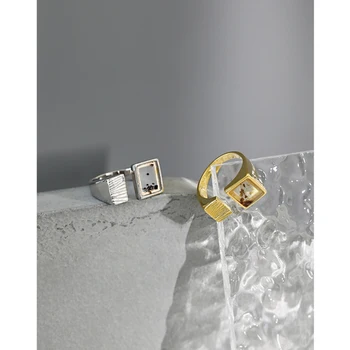 F. I. N. S Coreea Stil Unic Geometrică Pătrat Agat S925 Argint Inel Minimalist Moda Bijuterii Fine Accesorii
