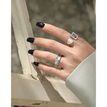 F. I. N. S Coreea Stil Unic Geometrică Pătrat Agat S925 Argint Inel Minimalist Moda Bijuterii Fine Accesorii