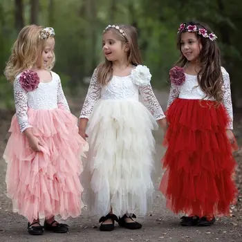 Dantela Fete Rochie Lungă Copii Concurs de Haine Copii Tutu Stratificat Rochie Fata Neregulate Rochiile de Bal Pentru 3 4 5 6 7 8T Îmbrăcăminte pentru Copii