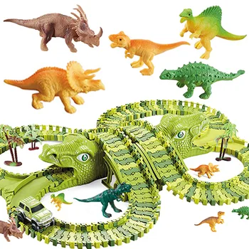 Pista De Curse Jucărie Set Dinozaur De Cale Ferată Jucărie Mașină De Învățământ Cot Flexibil Urmări Flash De Lumină Auto Jucarii Pentru Copii Baieti