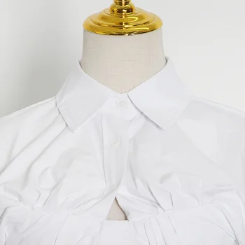 VGH Mozaic Gol Afară Ruched Tricou Pentru Femei Rever Felinar Casual cu Maneci Minimaliste Bluza Feminin 2020 Moda Toamna Stil Nou