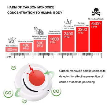 CO&de Fum Detecta 2 în 1 funcție de sine Stătătoare Detector de Monoxid de Carbon CO Scurgere de Gaze Tester Detector de Fum Cu Voce de Alarmă de Incendiu