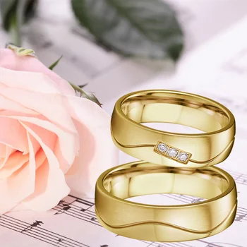 1 pereche câteva inele de nunta set pentru bărbați și femei placat cu aur de 18k iubitorii de alianță bijuterii din oțel inoxidabil deget inelul de căsătorie