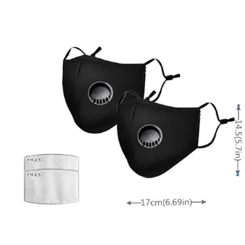 2 buc Reutilizabile Măști Negre + 2 buc filtre Adult Bumbac Lavabil Respirabil Respiratori mascarillas dovada de Praf Gura Capace 2020