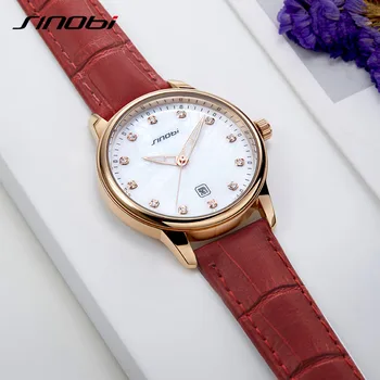 SINOBI 2020 Fierbinte de Vânzare de Moda pentru Femei Roșu de Cuarț Doamnelor din Piele Watchband de Lux Diamant Impermeabil Ceasuri reloj mujer