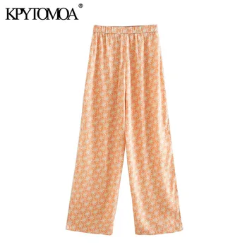 KPYTOMOA Femei 2020 Moda Chic Buzunare Laterale Imprimate Pantaloni Vintage Talie Mare cu Fermoar Zbura Femei Pantaloni Pantaloni Mujer