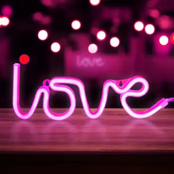 LED Neon Roz Semne de Dragoste pentru Decor Perete Lumini de Neon Petrecere Acasă Bar, Pub, Hotel, Beach Lumina de Noapte Lampă de Masă cu Baterii