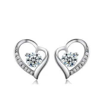 Design simplu Argint 925 Cristal in Forma de Inima Stud Cercei Pentru Femeile Petrecere de Nunta Bijuterii Pendientes eh1029
