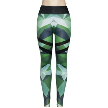Fitness Verde Geometrie Pantaloni de Yoga Elastic Mare Sală de Sport, Jambiere pentru Femei Uscare Rapidă Antrenament Pantaloni,HC035