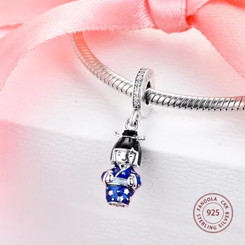 Se potrivește Pandora Bratara Argint 925 Păpușă Japoneză în Kimono Albastru Legăna Farmecul Margele DIY Bijuterii de Luare 2020 Nou