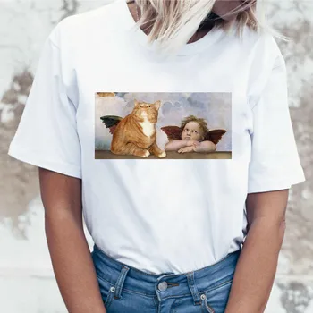 Noua Pisica Amuzant Casual, cu Maneci Scurte T Shirt pentru Femei Harajuku Noi de Vara T-shirt Kawaii Pisici Alb Tricou de Moda de Top Teuri de sex Feminin