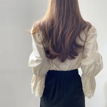 Colorfaith Noi 2020 Femei Toamna Iarna Tricouri Bluza V-Neck Lace Up Pagoda Maneca Stil coreean Doamna Eleganta Sălbatice Topuri BL0775