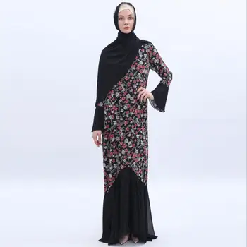Musulman poate purta pe ambele părți fals două piese florale imprimate șifon musulman abaya Rochie de sex feminin Muzicale Halat de rugăciuni abayas wq2081