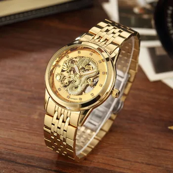 Luxury Gold Dragon Automată Ceasuri Mecanice Brand de Top Ceas Skeleton Auto Vânt Ceas de mână Ceas relogios masculino Cutie de Cadou