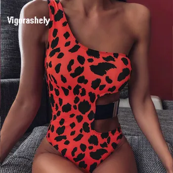 Vigorashely Sexy Leopard-O Singură Bucată De Costume De Baie Femei Costume De Baie 2020 Bodysuit Centura Scobite Costum De Baie Feminin Pe Un Umăr Monokini