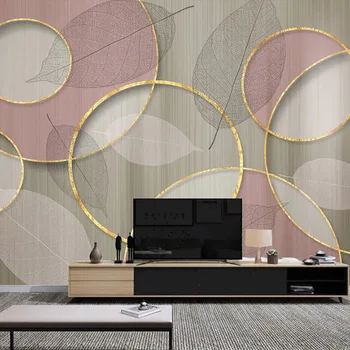 Foto personalizat Tapet 3D Stereo Cerc de Aur Transparent Frunze de Fundal de culoare Roz Decor Perete Living Dormitor Art gazete de Perete