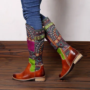 Moda Cizme Pentru Femei Din Piele Imprimate Flori Cizme De Iarna Pentru Femei Pantofi Cataramă Zip Bloc Tocuri Inalte Botas Dimensiuni Mari