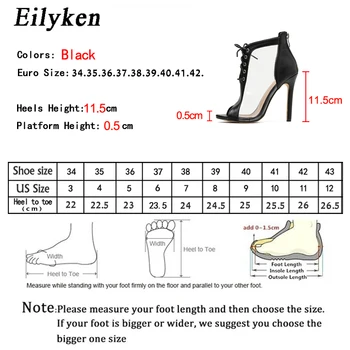 Eilyken Vara Noi Sexy din PVC Transparent pentru femei Cizme pentru Femei Sandale Peep Toe Pantofi Cross-legat de Glezna cu Fermoar Stiletto Doamnelor Pantofi de Partid
