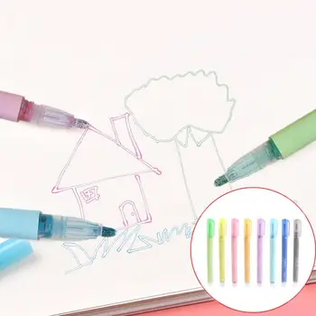8colors Art Marker Sclipici Linie Dublă Desen Schiță Stilou de Evidențiere DIY Semnarea Papetărie Studenți Copii Cu Clip de Birou