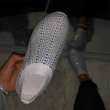 Femei Balerini Adidasi Pantofi 2020 Primăvară Mocasin De Moda De Cristal De Tricotat Șosete Pantofi De Femeie Apartamente Slip On Mocasini Pantofi Pentru Femei