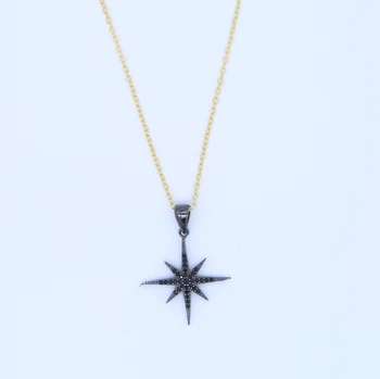 Argint 925 bijuterii din aur de culoare negru cristal pandantiv steaua nordului soarele izbucni lanț de Aur fata de femei colier