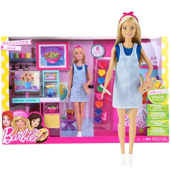 Mattel reale papusa Barbie Set Mare Cutie de cadou micul Artist Fată Ziua de nastere cadou Pictat jucarii Moda