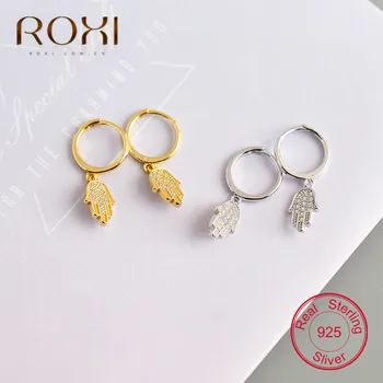 ROXI Argint 925 Mini CZ Hamsa Mână de Stud Cercei Pentru Femeile Micro Pavate Stras de Cristal Mână Cercei Moda Bijuterii