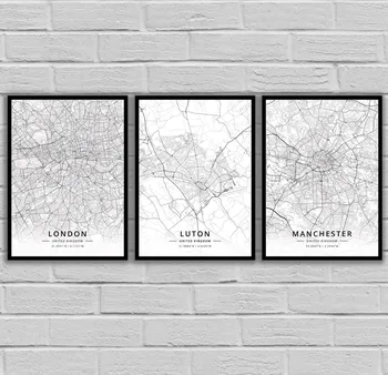 Londra Luton Manchester Mansfield Middlesbrough Milton Keynes, Northampton Norwich Nottingham, Oxford, Marea Britanie Hartă Poster