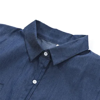 S-XL Nou Brand de sosire Femei Albastru Rochie Mini de Blugi Denim Tricou Casual cu Maneci Lungi Solidă Fierbinte de Vânzare Tricou Vrac Rochie Mini