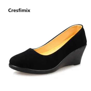 Cresfimix femei de moda confortabil primavara & vara aluneca pe pană pantofi cu toc doamna negru casual balet pantofi de dans zapatos b3130