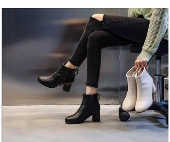 Donna-în Toc Glezna Cizme Femei din Piele Pantofi de Toamnă Întinde de Mari Dimensiuni a Subliniat toe Fermoar Concis, Elegant Cizme Scurte