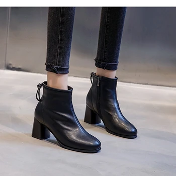 Donna-în Toc Glezna Cizme Femei din Piele Pantofi de Toamnă Întinde de Mari Dimensiuni a Subliniat toe Fermoar Concis, Elegant Cizme Scurte