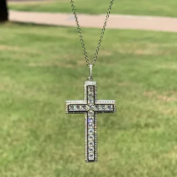 2019 Vânzare de Top de Lux Bijuterii Argint 925 Pandantiv Cruce Plin Tăiat Rotund Alb 5A Cubic Zirconia Femei Colier de Nunta