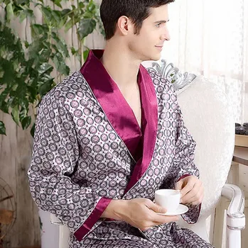 Bărbați în Haine de Acasă cămașă de noapte de Vară Satin Rochie Kimono Casual Plus Dimensiune Sleepwear 3XL 4XL 5XL de Imprimare de Aur Acasă Halatul