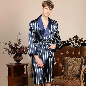 Bărbați în Haine de Acasă cămașă de noapte de Vară Satin Rochie Kimono Casual Plus Dimensiune Sleepwear 3XL 4XL 5XL de Imprimare de Aur Acasă Halatul