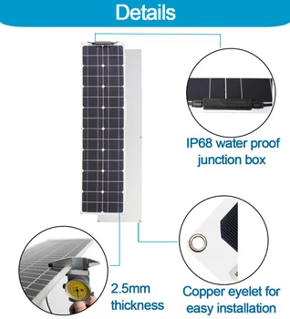 Panouri solare flexibile 50w 16v monocristalin Slendersolar module pentru locuri înguste baterie de 12V/caravana/RULOTA/barca